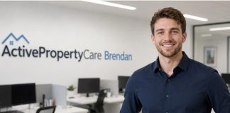 ActivePropertyCare Brendan: Why Landlords Keep Talking About Him? ActivePropertyCare Brendan standing in a modern office with company branding on the wall.