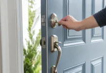 Door Lock Not Working? Causes, Safe Checks, and When to Call a Locksmith Door lock not working on a blue exterior door during a safe key check.