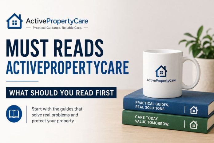 Must Reads ActivePropertyCare graphic highlighting which practical property care guides readers should use first.