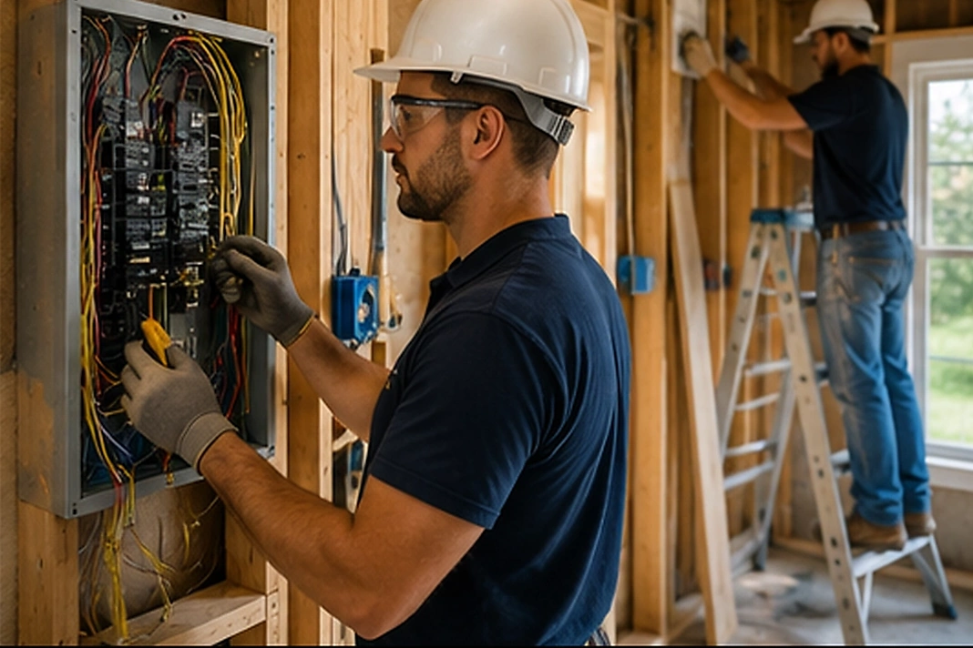 Electrician upgrading a residential electrical panel during home improvement work