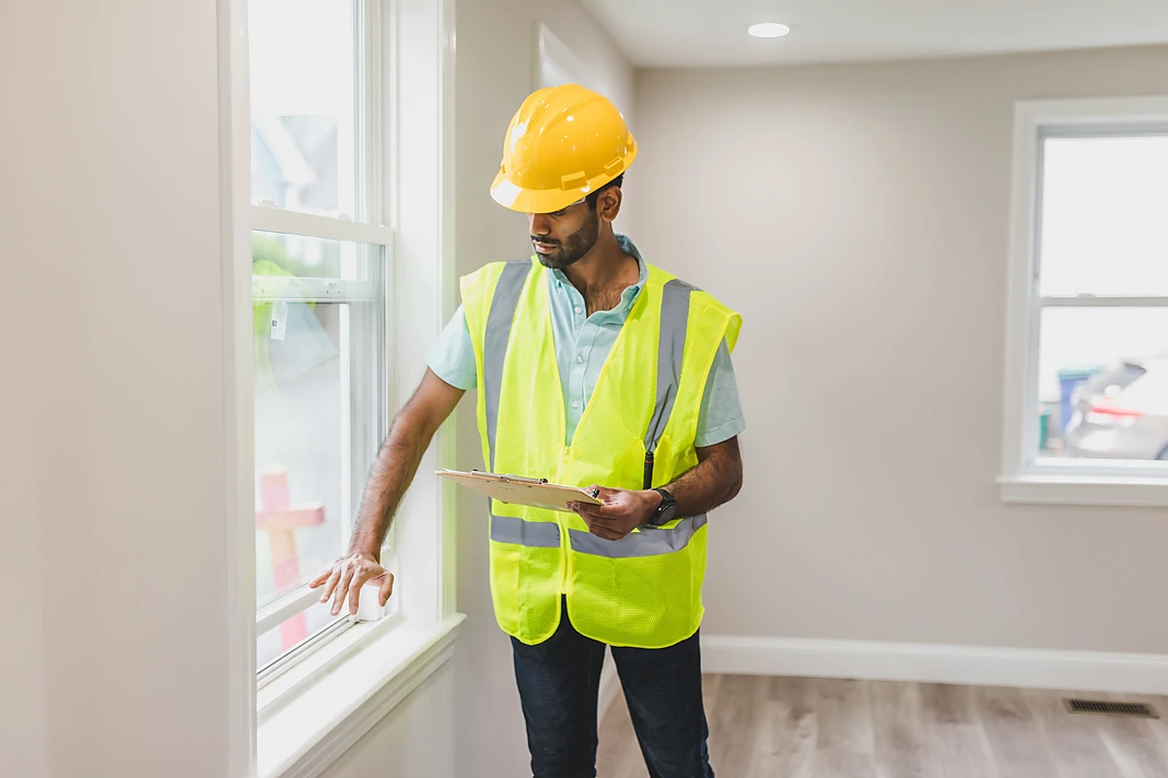 Property inspector checking a window during a rental property inspection